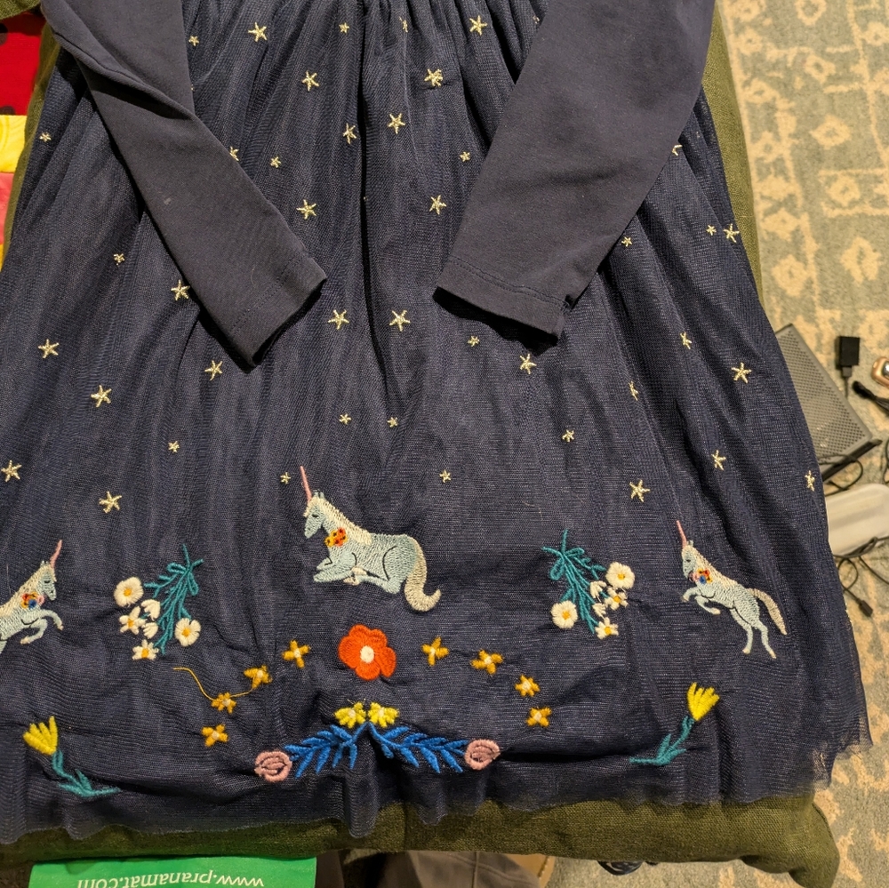 Hanna Anderson Tulle Long Sleeve dress with embroidered unicorns